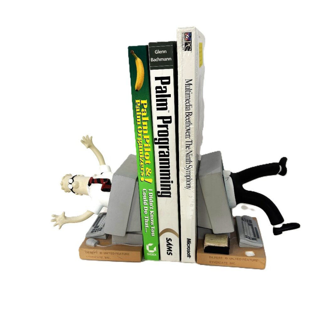 * Rare Dilbert Computer Bookends 1990's FIGI Comic/Cartoon Spinning